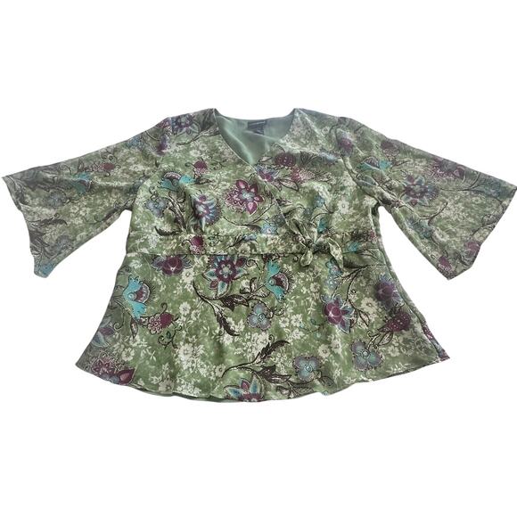 Lane Bryant Women’s Multicolor Floral 3/4 Sleeve Semi Sheer Lined Top Size 18/20 - Picture 1 of 5